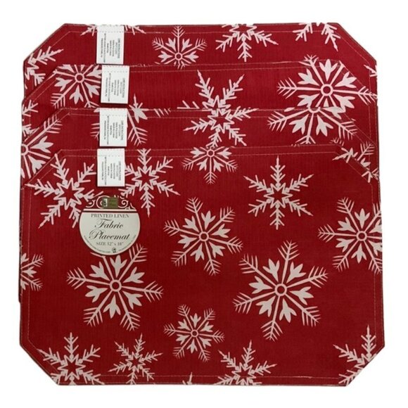 Winter Placemats Reversible Linen Print Holiday Christmas Snowflake Red White - Picture 2 of 12